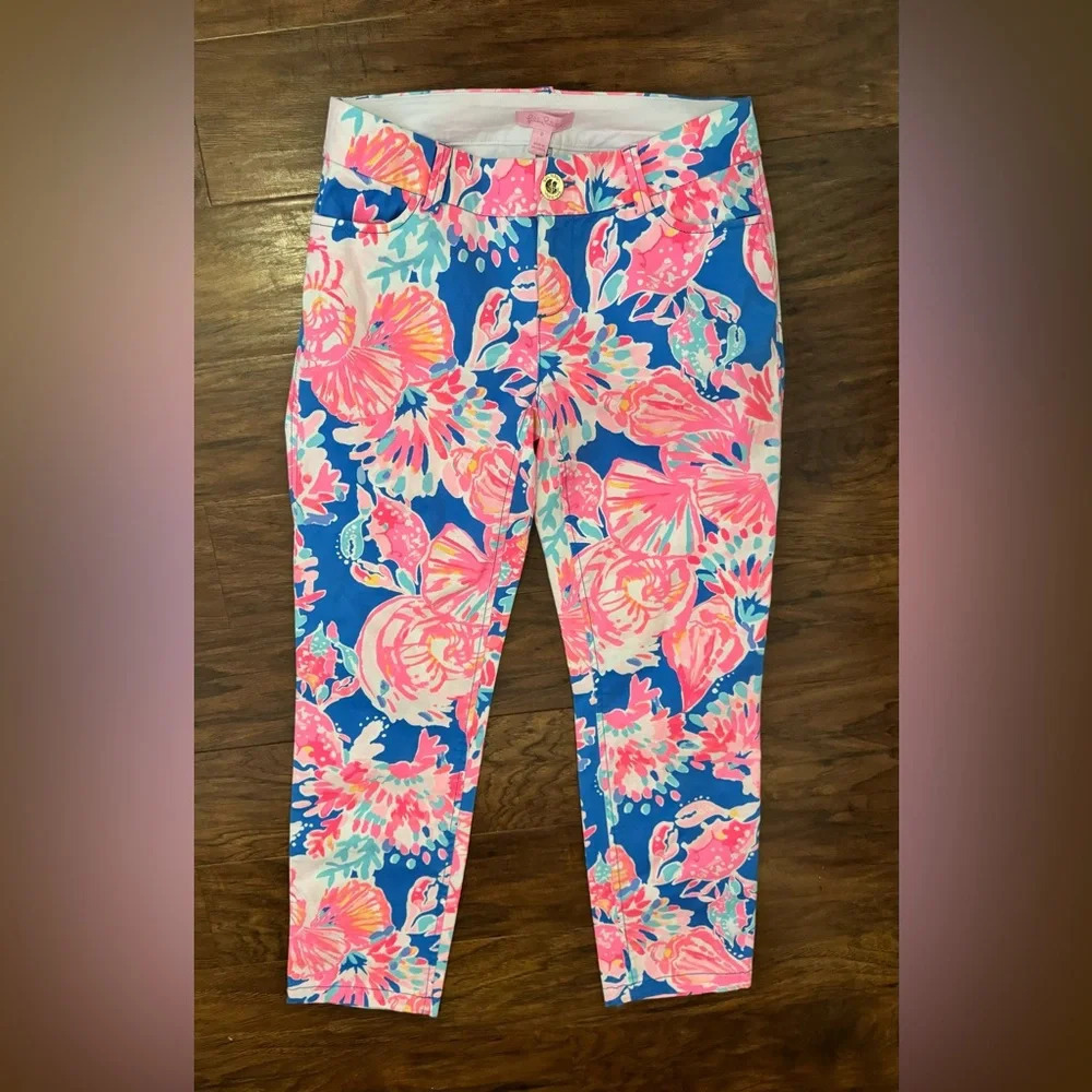 Lilly Pulitzer Sadie Stretch Crab Cropped Pants Bright Coastal South Beach Sz 0